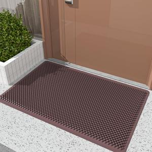 Fowooyeen Outdoor Door Mat, 30'' x 17'' Silicone Scraper, Sturdy Non-Slip Washable Weatherproof Low-Profile Shoe Cleaner for Indoor Entrance, Red