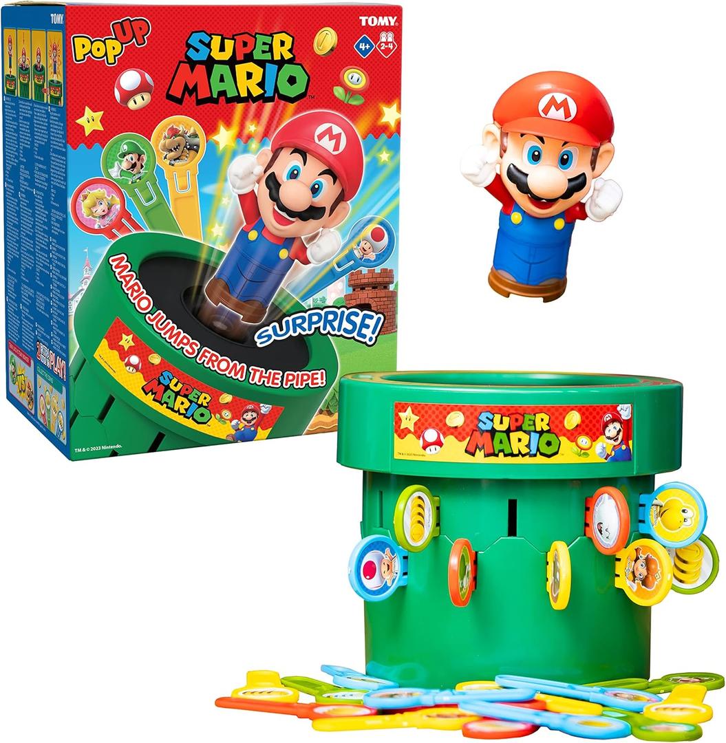 TOMY Pop Up Super Mario Game - Activities for Indoor Recess or Family Game Night - Officially Licensed Super Mario Toys for Kids - 2-4 Players - Ages 4 Years and Up