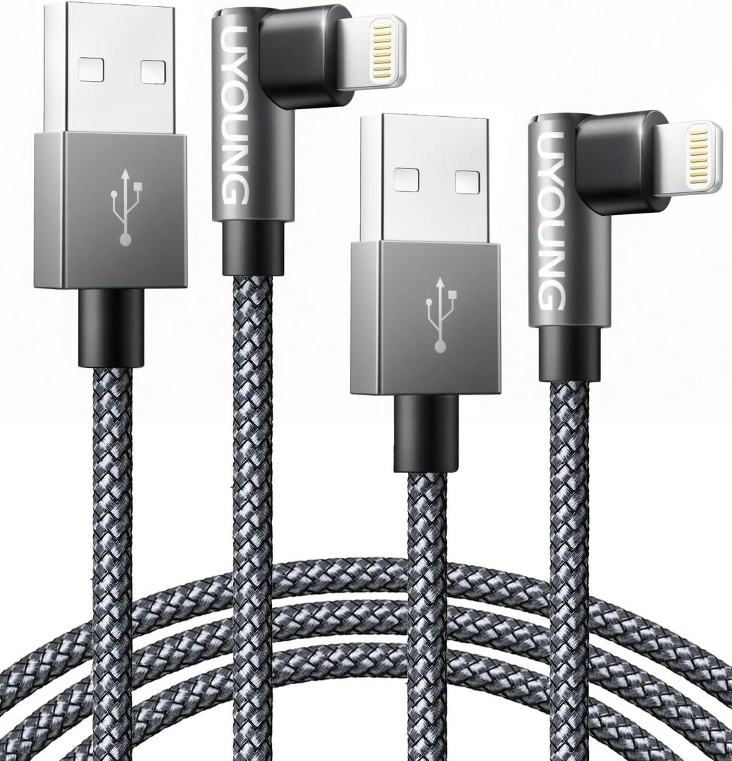 90 Degree iPhone Charger 6FT 2Pack [Apple MFi Certified] Right Angle USB to Lightning Cable Braided Fast Charging Cord for iPhone 14,13,12,11,8,7,6,6s,5,5s,SE,XR,XS,X,iPad,iPod,AirPods - Black