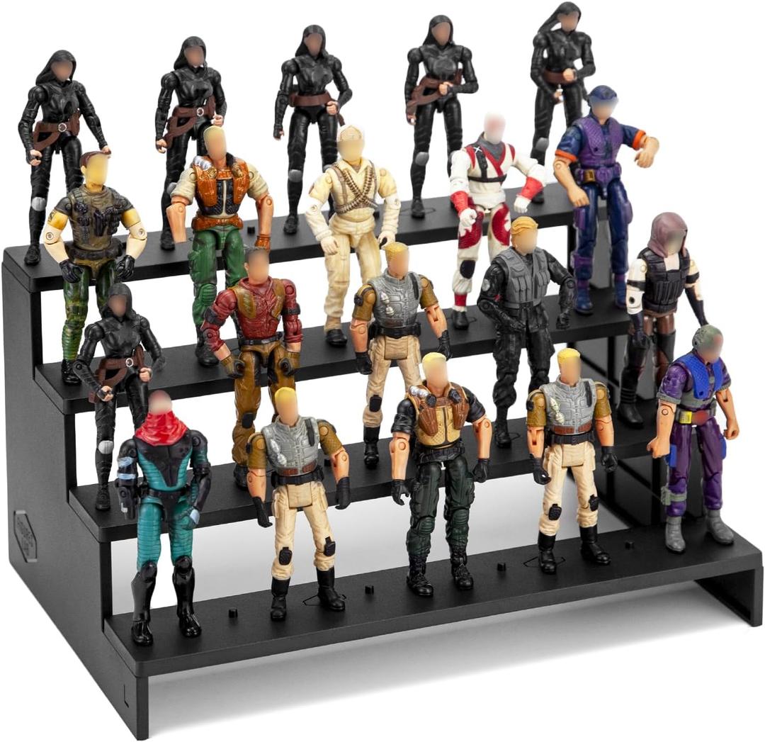 DisplayMore 3.75 inch Action Figure Riser Display Shelf, 4 Tier Stand Base with PEG For 1/ 18 inch Scale Action figure Organizer and Storage, Compatible with 1/ 18 Scale Vintage Star Wars / G.i Joe Figures Toy (Fit For 3.75 inch Vintage SW/ GI JOE-Black)