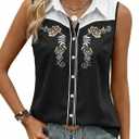 SFHFY Western Sleeveless Button Down Shirts Women Retro Cowgirl Tank Cowboy Boots Blouse Casual Summer Vacation Top (Black, XL)