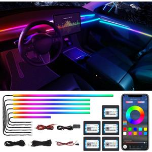 Dreamcolor Acrylic Interior Car LED Strip Light with Wireless APP, RGB 6 in 1 with 175 inches 600 LEDs Fiber Optic Car Ambient Lighting Kits, Sound Active Function LED Strip for Car Accessories