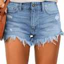 luvamia Women Casual High Waisted Denim Shorts Frayed Raw Hem Ripped Jeans Shorts (X-Small, A Blue Tides)