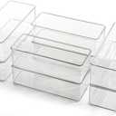 Hudgan 8 Pack Clear Plastic Drawer Organizers Set, Stackable Deep Drawer Organizer for Makeup Vanity and Desk, 2 Sizes Tall Bathroom Drawer Organizer