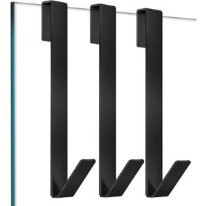 Shower Door Hooks 10 in, Shower Hooks for Towels, Heavy Duty Drilling-Free Extended Towel Hooks for Bathroom Frameless Glass Door, Over The Door Towel Hooks 3 Packs Black