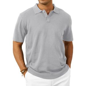 Mens Knit Polo Shirts Short Sleeve Casual Classic Collared Stretchy T-Shirts (Medium)