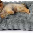 Lesure Fluffy Dog Beds for Small Dogs - Orthopedic Rectangle Calming Pet Sofa, Plush Bubble Bolster Puppy Bed with Removable Washable Cover and Nonskid Bottom,25x21x7inches,Grey