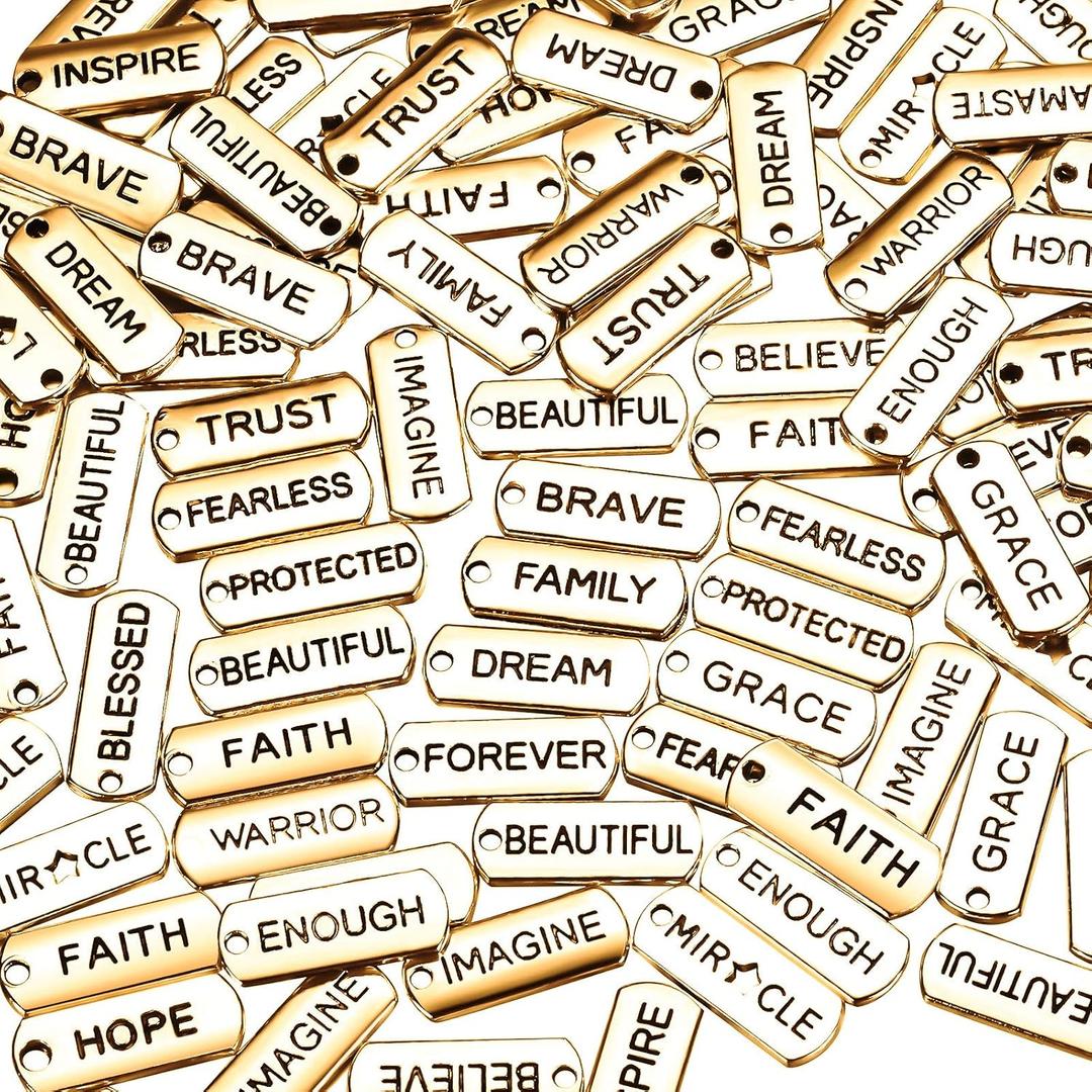 Hicarer Word Charms Pendants Engraved Motivational Charms Pendants Jewelry Making Accessories for DIY Necklaces, Bracelets, Key Chains (Gold,40 Pcs)