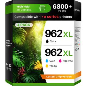 962XL Ink Cartridge Combo Pack Compatible for HP 962XL 962 Ink Cartridges Work with HP Officejet Pro 9018e 9015e 9018 9012e 9015 9010 9018e 9012 9025e 9025 9020 Printers (4 Packs)