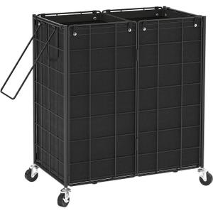 WOWLIVE Double Laundry Hamper with Wheels,Metal Wire Frame Rolling Laundry Basket with 2 Removable bags,120L Dirty Clothes Hamper Organizer Dorm Room Storage for Bedroom,Bathroom,Black