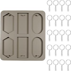 Resin Keychain Molds Epoxy for Crafts with 20 Pcs Key Chain Rings Silicone Wax Melt Molds Rectangle Resin Keychain Casting Mold with Hanging Holes for Jewelry Making DIY Handicrafts Pendant Decoration