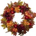 20 Inch Autumn Wreaths for Front Door Fall Wreaths for Thanksgiving & Halloween & Harvest Festival Indoor/Outdoor Fall Decorations with Apples Pomegranates Maple Leaves (Yellow&red)