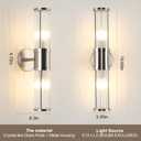 Brushed Nickel Wall Sconce with Glass Rods - Modern Industrial Vanity Light Fixture, E12 Candelabra Base for Bathroom, Bedroom & Hallway (Bulbs Not Included)