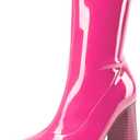 DREAM PAIRS Women's Square Toe Gogo Boots Elastic Ankle Boots High Chunky Block Heel Mid Calf Boots (6.5, Hot Pink)