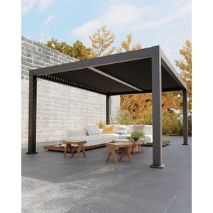 Garveelife All-Aluminum Louvered Pergola 12 ft x 16 ft, Outdoor Pergola with Adjustable Louvered Roof, Reinforced Aluminum Frame, Integrated Drainage System, Hardtop Gazebo for Patio, Deck, Gray