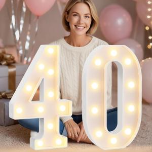 Pooqla 40th Birthday Decorations for Women Men, Large 12.6 in Tall Light Up Numbers for Party Decorations Table Decor, Big Marquee Numbers 40th Birthday Gift for Women Men Wedding Anniversary Decor