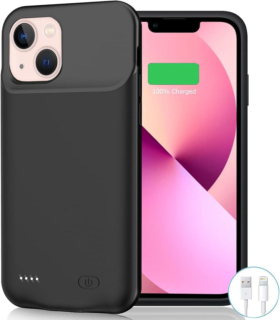 Battery Case iPhone 13 Mini, 6500mAh Slim Portable Rechargeable Protective Battery Pack Cover Power Bank Charging Case Compatible with iPhone 13 Mini (5.4 inch) Extended Power Charger Cover(Black)