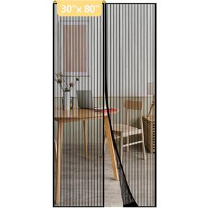 Magnetic Mesh Screen Door Curtain,Heavy Duty Polyester Material,Hands Free Entry and Self Sealing Design Keep Bugs Out, Pet and Kid Friendly,Easy Install,Black(30" x 80")
