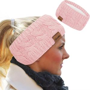 Loritta Womens Ear Warmers Headbands Winter Warm Fuzzy Cable Knit Head Wrap Fleece Lined Gifts (Pink)
