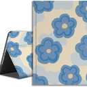 Compatible with iPad Case 9/8/7th Gen 10.2" / iPad Air 3rd 10.5" with Flower Art Design for Women Girls, Folio Cute Cover, Auto Wake/Sleep Premium Leather with Pencil Holder,Teal Blue Bloom