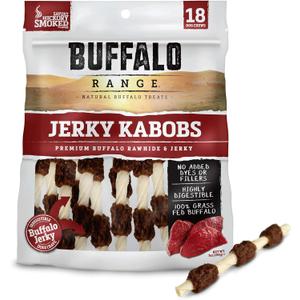 Rawhide Dog Treats - Healthy, Grass-Fed Buffalo Jerky Raw Hide Chews - Hickory Smoked Flavor - Jerky Kabob, 18 Count, BB 9/22/2025