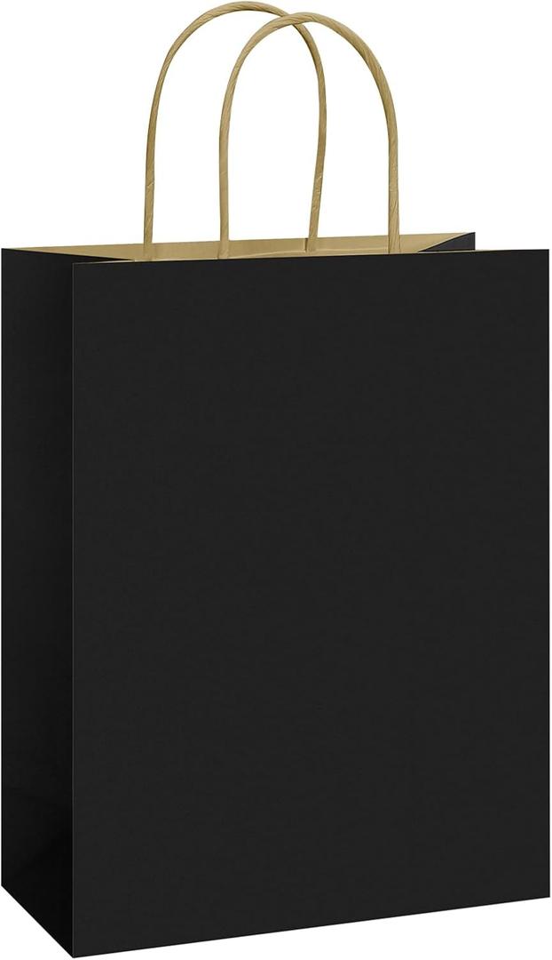 REMTAP Gift Paper Bags 84.510.5 50Pcs Kraft Bags with Handles Bulk Gift Bag for Wedding Party Craft Retail Packaging, Shopping, Party Favor, Retail Bag (Black-M-50pcs, 8 * 4.5 * 10.5)
