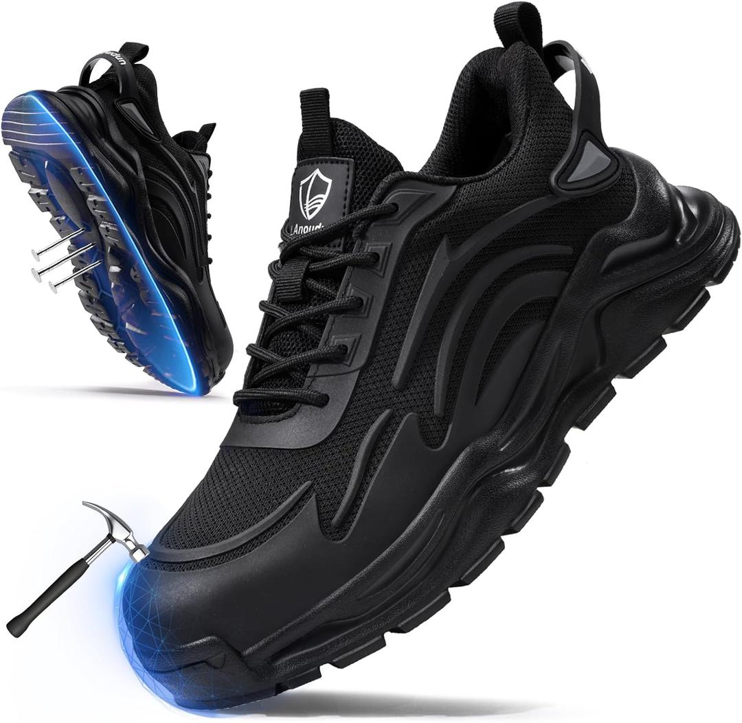 Steel Toe Shoes for Men Work Shoes Men Steel Toe Shoe for Construction Breathable Anti Smash Sneakers for Warehouse Lightweight Safety Indestructible Sneakers for Industrial Black 10.5