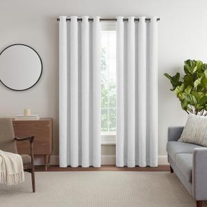 Eclipse Dcor Quinn Textured Solid 100% Blackout Curtain, Absolute Zero Curtain for Privacy, Perfect as Living Room Curtains or Bedroom Curtains, 84 in Long x 50 in Wide, White