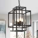 4-Light Black Chandelier, Semi Flush Light Fixture for Farmhouse with Metal Cage, E12 Bulb Socket and Adjustable Height for Dining Room, Kitchen Island, Living Room, Staircase, Entryway and indoor