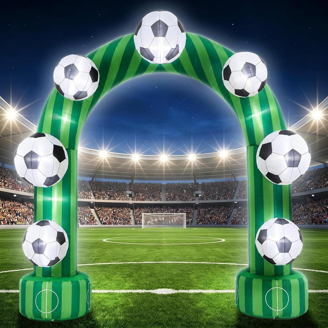 Jenaai 8ft Giant Soccer Inflatable Arch, Blow up Soccer Goal Outdoor Yard Decorations with Built in LED Lights for Fans Field Club Senior Night Sports Tournament Photo Prop Birthday Party Decor