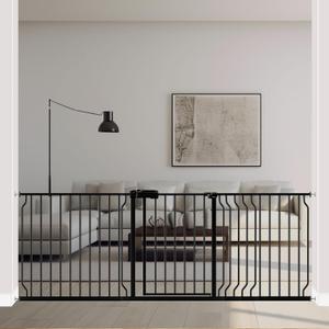 ALLAIBB Extra Wide Pressure Mount Baby Gate Auto Close Black Metal Child Dog Pet Safety Gates with Walk Through for Stairs,Doorways,Kitchen and Living Room (71.65-85.03"/182-218cm)