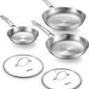 Titanium Pans set, 8+10+12Inch Pure Titanium Hammered Pro with Two Lids, Non-Toxic Skillet for Cooking, PFAS/PFOA/PTFE Free Cookware, Dishwasher&Oven Safe, Kitchen Induction Compatible