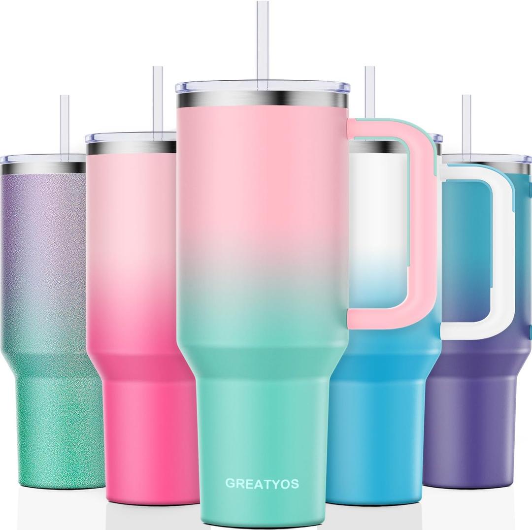 Stainless Steel 40 oz Tumbler with Handle, Insulated Travel Mug, Leak-Proof Lid, Vacuum Cup for Men & Women - Bubble Gum