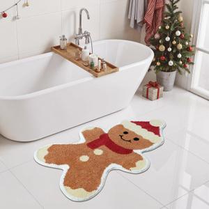 Christmas Gingerbread Man Bath Mat 38x24, Christmas Bathroom Decor, Absorbent Cute Christmas Bathroom Rug Soft Plush, Non Skid Christmas Rugs Machine Washable, Holiday Bathroom Mats for Bathtub Sink