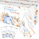 Ganeen 3 Pcs Blue Little Pumpkin Tablecloths, Fall Baby Shower Decoration, 53.94 x 107.87 inches