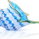 DOVDOV Hand Blown Glass Shell Decoration, Modern Art Glass Conch Statue, Blue and White Home Decorative Shells for Home Living Room, Coffee Table, TV Stand, entryway Entrance, Mantelpiece Decoration (Blue With Yellow Trim)