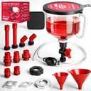 22-Piece No-Spill Coolant Filling Funnel Kit and Siphon Hose Pump, Radiator Coolant Filling Spill-Proof Funnel Kit with Adapters, Extensions, PVC Hose, Engine Oil Funnels, Towel for Universal Vehicle