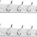 Coat Rack Wall Mount 2 Pack, White Coats Hangers with 6 Metal Silver Hooks for Hanging Jacket, Coat and Bags Hook Single Prong, Wall-Mounted Hanging Hooks for Hats, Clothes in The Entryway, Bedroom