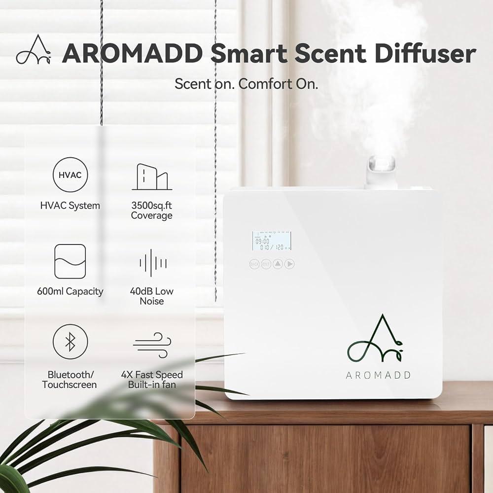 2025 Upgraded 3500 Sq.Ft Smart Scent Diffuser - HVAC System, Whole House Aroma & Hotel Collection Diffuser, Waterless Essential Oil Diffuser for Home Large Room, Cold Air Tech, 600mL (Pure White)