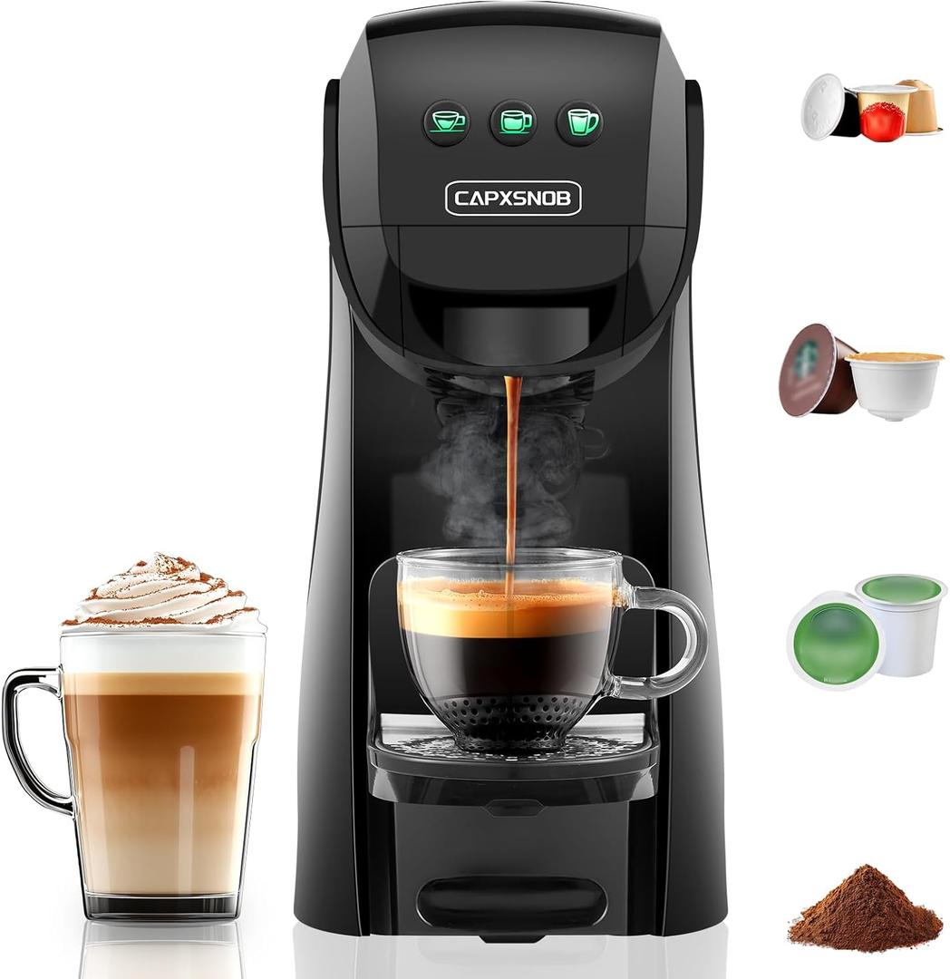 Warriors1 Single Serve Coffee Maker for Keurig K Cup, Espresso Machine for Nespresso Original, Dolce Gusto Pods, Grounds, Cappuccino & Latte Coffee Machine, 20 Bar Espresso Maker, 3 Brew Sizes