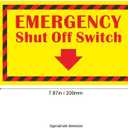 Emergency Shut Off Switch Sign Label 8"x5" Adhesive-Poly Vinyl for Electrical Warning Stickers Self Adhesive Yellow/Red/Black Tag 20 Pack