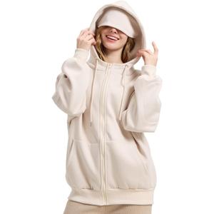 Zip Up Hoodies with Eye Mask & Multi Pockets Unisex Sweatshirts Casual Jackets Comfy Outfits Airplane Mode Hoodie (Beige, L)