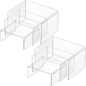 Chuangdi 2 Sets Acrylic Display Risers, Product Stand, Jewelry Display Riser Shelf Showcase Fixtures for Dessert Cupcake Candy Figure Treat Action Showcase(Clear,Small Set)