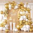 132pcs White and Gold Balloon Arch Kit, Metallic Gold and White Balloons Different Sizes of 18 12 10 Inch Balloons for Wedding Bridal Baptism Engagement Baby Shower Birthday Party Decorations
