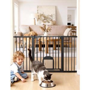 Babelio Baby Gate with Cat Door, CatPrivilege , Extra Wide 29-55" Cat Gate, 30" Tall Pressure Mounted Safety Gate for Large Openings, Stairs & Doorways, Auto Close, Black