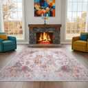 COTPOLY 4' x 6' Washable Area Rug Low Pile Cotton Non-Slip Terracotta