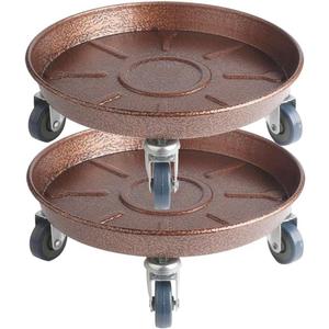 ARTLINE 12" Round Plant Stand with Lockable Wheels, 200lbs Heavy Duty for Indoor Outdoor, Large Rolling Dolly Planter Caddy on Casters to Carry Potted Flower Pot, Round Metal Tray NO Holes, 2 Pack