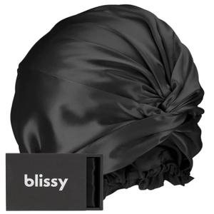 Blissy Silk Bonnet For Sleeping For Long And Curly Hair - 100% Pure Mulberry Silk 22 Momme 6a High-grade Fibers (Black)