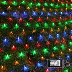 FUNPENY Christmas Net Lights, 9.8ft x 6.6ft 200 LED Mesh Decor Clear Wire with 8 Modes Waterproof Connectable Xmas Decorations for Outdoor Bushes Yard Lawn Patio Tree Garden Party (Multi Colored)