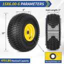 GICOOL 15x6.00-6nhs Lawn Mower Tire Assembly, 15x6-6 Riding Lawnmowers and Tractor Pneumatic Tire and Wheel, with 3/4" Bearing Bore, 3" Centered Hub, S-Turf Pattern, 2 Pack